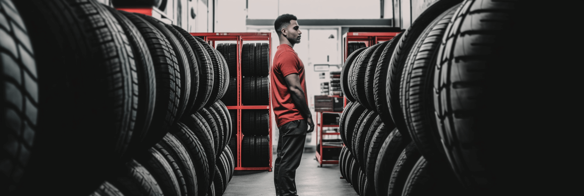 Create an image featuring a tire dealership with aestheti 95e4d433 83e4 4884 bf33 dbc7a81e90c7