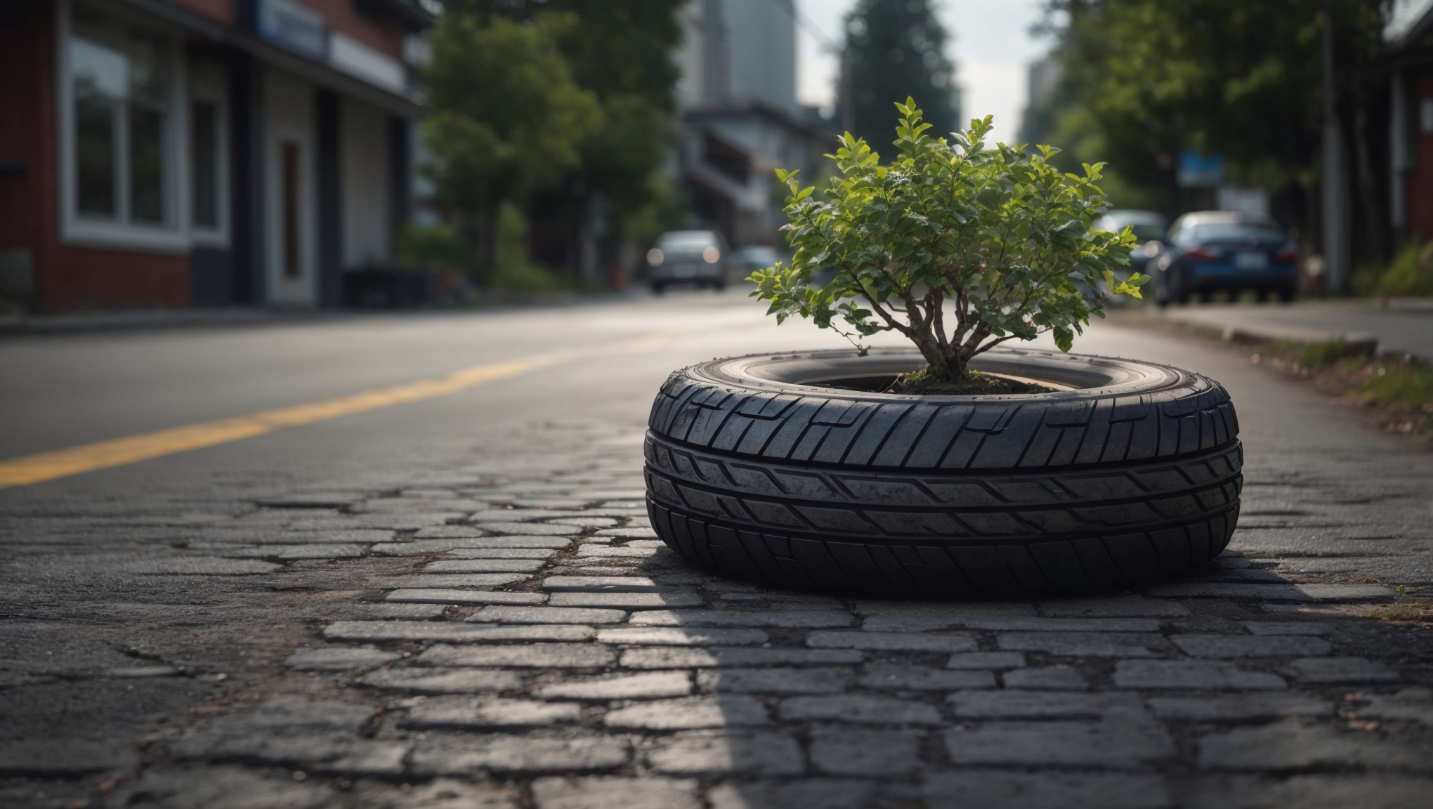 A_tree_growing_from_within_a_tire