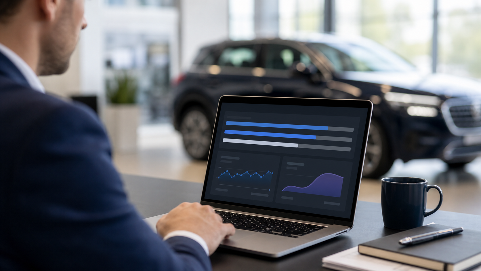 Dealership digital specialist reviewing website speed on a laptop