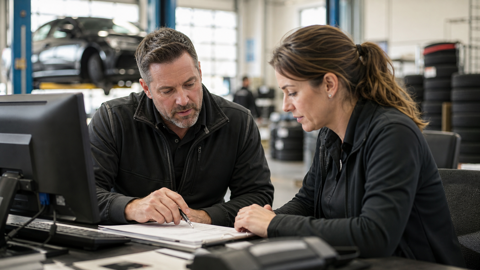 Tire business team planning a customer communication response